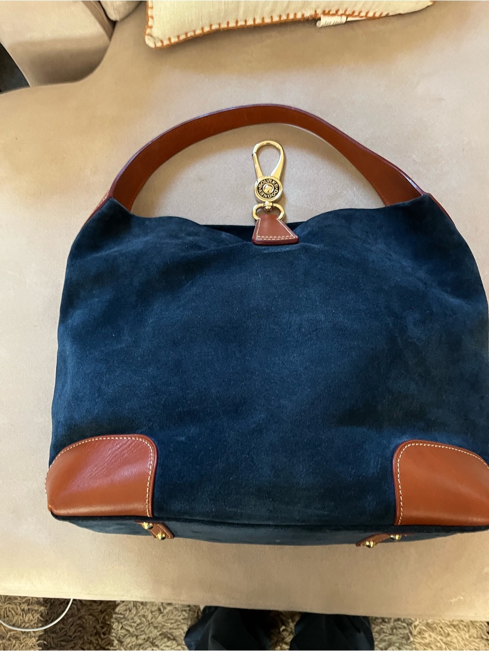 Dooney & Bourke Blue Suede Shoulder Bag with Brown Leather Trim - Picture 6 of 16